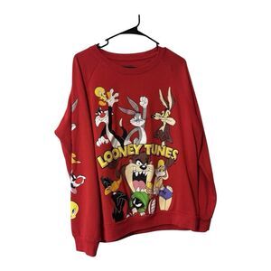 Looney Tunes Red Crewneck Sweatshirt  Cartoons Bugs Bunny Juniors XL Women’s M